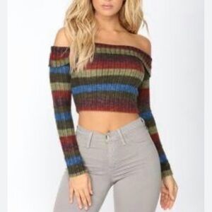 Fashion Nova Multicolor Stripe Off-Shoulder Sweater